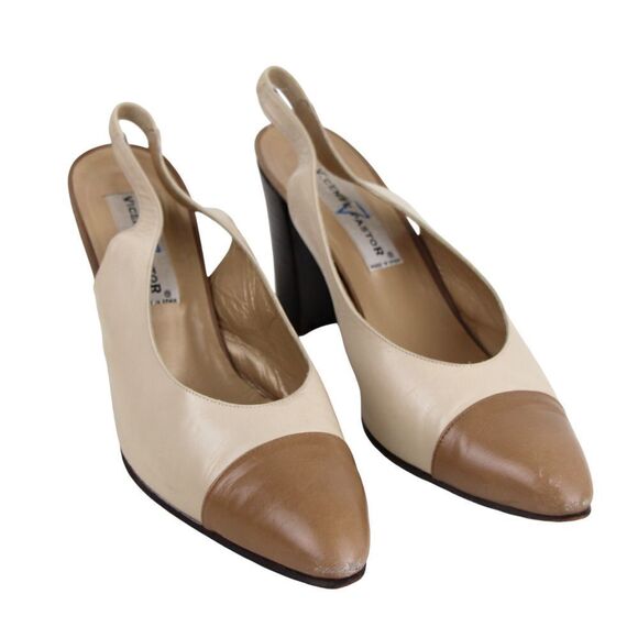 Vicente Pastor BEIGE BROWN GENUINE LEATHER HIGH HEEL CLASSIC PUMP SHOES Sz 9 - Picture 1 of 12
